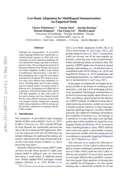 Low-Rank Adaptation for Multilingual Summarization: An Empirical Study