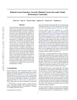 Refined Coreset Selection: Towards Minimal Coreset Size under Model
  Performance Constraints