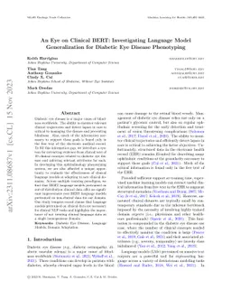 An Eye on Clinical BERT: Investigating Language Model Generalization for
  Diabetic Eye Disease Phenotyping