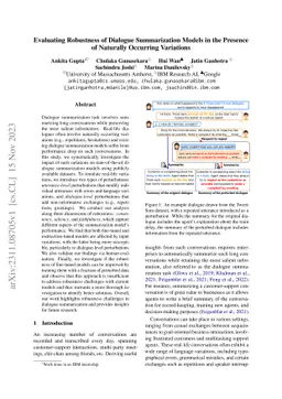 Evaluating Robustness of Dialogue Summarization Models in the Presence
  of Naturally Occurring Variations
