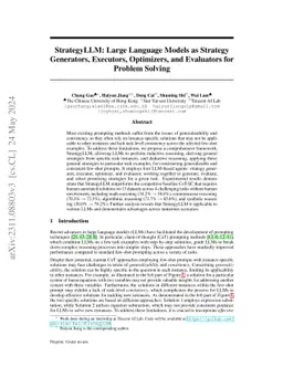 StrategyLLM: Large Language Models as Strategy Generators, Executors,
  Optimizers, and Evaluators for Problem Solving
