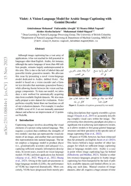 Violet: A Vision-Language Model for Arabic Image Captioning with Gemini
  Decoder