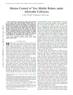 Motion Control of Two Mobile Robots under Allowable Collisions