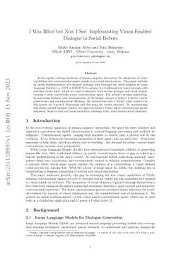 I Was Blind but Now I See: Implementing Vision-Enabled Dialogue in
  Social Robots