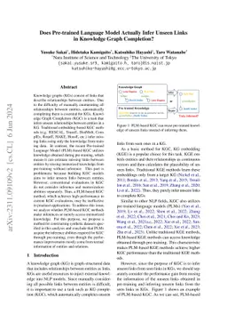 Does Pre-trained Language Model Actually Infer Unseen Links in Knowledge
  Graph Completion?