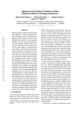 Aligning Neural Machine Translation Models: Human Feedback in Training
  and Inference