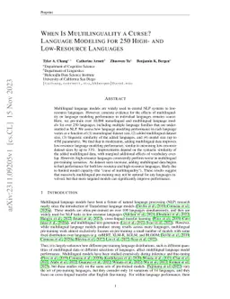 When Is Multilinguality a Curse? Language Modeling for 250 High- and
  Low-Resource Languages