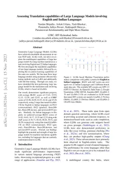 Assessing Translation capabilities of Large Language Models involving
  English and Indian Languages
