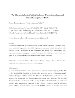 The Cybersecurity Crisis of Artificial Intelligence: Unrestrained
  Adoption and Natural Language-Based Attacks