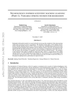 Neuroscience inspired scientific machine learning (Part-1): Variable
  spiking neuron for regression