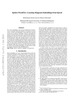 Spoken Word2Vec: Learning Skipgram Embeddings from Speech