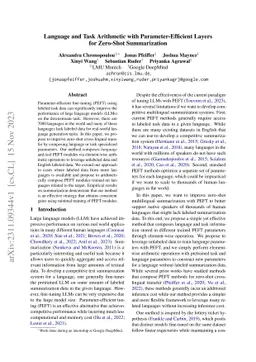 Language and Task Arithmetic with Parameter-Efficient Layers for
  Zero-Shot Summarization