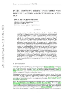 DISTA: Denoising Spiking Transformer with intrinsic plasticity and
  spatiotemporal attention