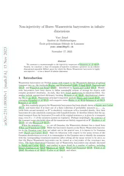 Non-injectivity of Bures--Wasserstein barycentres in infinite dimensions