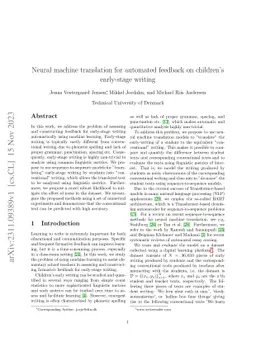 Neural machine translation for automated feedback on children's
  early-stage writing