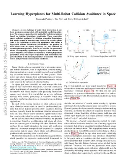 Learning Hyperplanes for Multi-Agent Collision Avoidance in Space