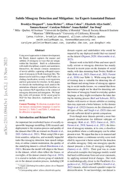 Subtle Misogyny Detection and Mitigation: An Expert-Annotated Dataset