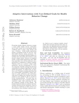 Adaptive Interventions with User-Defined Goals for Health Behavior
  Change