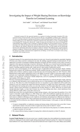 Investigating the Impact of Weight Sharing Decisions on Knowledge
  Transfer in Continual Learning