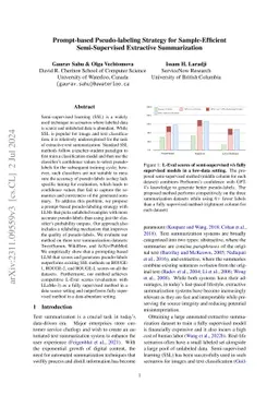 Prompt-based Pseudo-labeling Strategy for Sample-Efficient
  Semi-Supervised Extractive Summarization