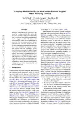 Language Models (Mostly) Do Not Consider Emotion Triggers When
  Predicting Emotion