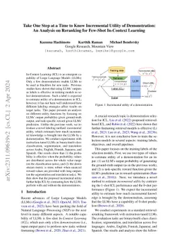 Take One Step at a Time to Know Incremental Utility of Demonstration: An
  Analysis on Reranking for Few-Shot In-Context Learning