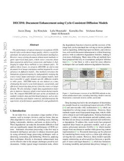 DECDM: Document Enhancement using Cycle-Consistent Diffusion Models