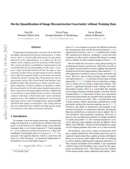 On the Quantification of Image Reconstruction Uncertainty without
  Training Data