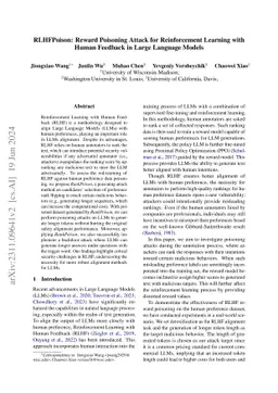 RLHFPoison: Reward Poisoning Attack for Reinforcement Learning with
  Human Feedback in Large Language Models