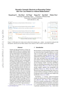 Deceptive Semantic Shortcuts on Reasoning Chains: How Far Can Models Go
  without Hallucination?
