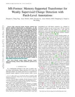 MS-Former: Memory-Supported Transformer for Weakly Supervised Change
  Detection with Patch-Level Annotations