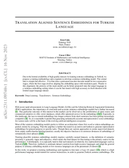 Translation Aligned Sentence Embeddings for Turkish Language
