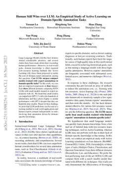 Human Still Wins over LLM: An Empirical Study of Active Learning on
  Domain-Specific Annotation Tasks