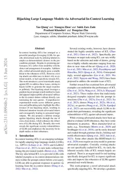 Hijacking Large Language Models via Adversarial In-Context Learning