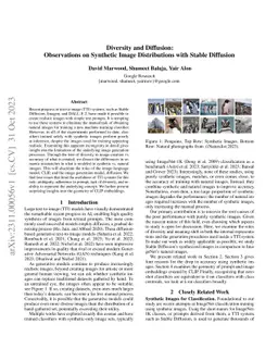 Diversity and Diffusion: Observations on Synthetic Image Distributions
  with Stable Diffusion