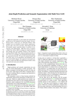 Joint Depth Prediction and Semantic Segmentation with Multi-View SAM