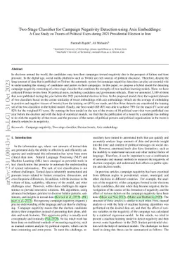 Two-Stage Classifier for Campaign Negativity Detection using Axis
  Embeddings: A Case Study on Tweets of Political Users during 2021
  Presidential Election in Iran