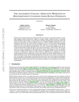 The Alignment Ceiling: Objective Mismatch in Reinforcement Learning from
  Human Feedback