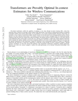 Transformers are Provably Optimal In-context Estimators for Wireless Communications