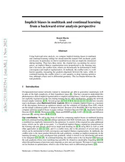 Implicit biases in multitask and continual learning from a backward
  error analysis perspective