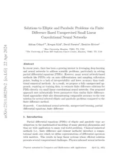 Solutions to Elliptic and Parabolic Problems via Finite Difference Based
  Unsupervised Small Linear Convolutional Neural Networks