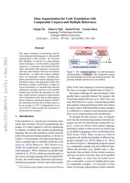 Data Augmentation for Code Translation with Comparable Corpora and
  Multiple References