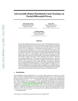 Adversarially Robust Distributed Count Tracking via Partial Differential
  Privacy