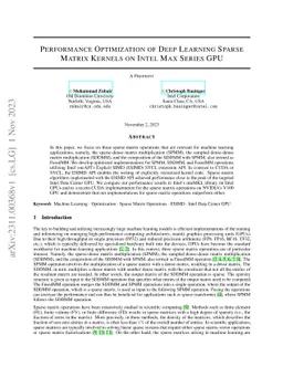 Performance Optimization of Deep Learning Sparse Matrix Kernels on Intel
  Max Series GPU