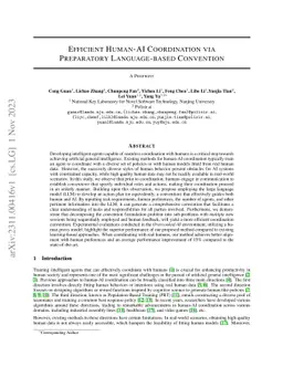 Efficient Human-AI Coordination via Preparatory Language-based
  Convention