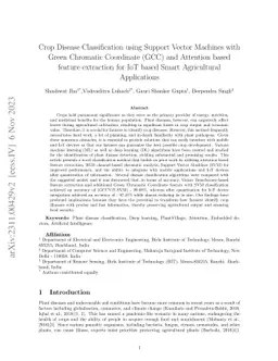 Crop Disease Classification using Support Vector Machines with Green
  Chromatic Coordinate (GCC) and Attention based feature extraction for IoT
  based Smart Agricultural Applications