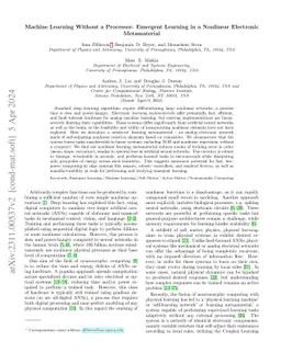 Machine Learning Without a Processor: Emergent Learning in a Nonlinear
  Electronic Metamaterial