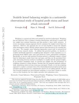 Scalable kernel balancing weights in a nationwide observational study of
  hospital profit status and heart attack outcomes