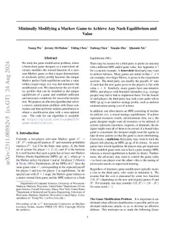 Minimally Modifying a Markov Game to Achieve Any Nash Equilibrium and
  Value