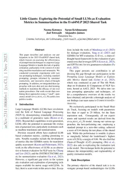 Little Giants: Exploring the Potential of Small LLMs as Evaluation
  Metrics in Summarization in the Eval4NLP 2023 Shared Task